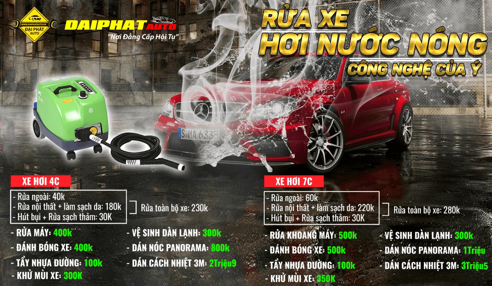 Dịch vụ rửa xe ô tô bằng hơi nước nóng giá rẻ tphcm